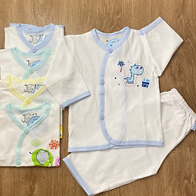 COMBO 3 Bộ quần áo sơ sinh cotton J-FR GGY | Mẫu Tay Dài Cài Xéo Trắng | Size 1 -4 cho bé sơ sinh -11 kg| Chất vải thun cotton 100% xịn, đẹp, mềm,...