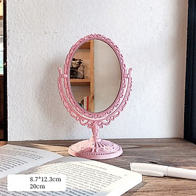 Gương Trang Điểm Để Bàn 2 Mặt Vintage Phong Cách Tiểu Thư Cổ Điển - Tặng sticker trang trí
