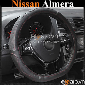 Hình ảnh Bọc vô lăng D cut xe ô tô Nissan Almera volang Dcut da cao cấp - OTOALO - Đen chỉ đỏ