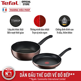 Combo 2 Chảo chiên chống dính đáy từ Tefal-Chảo chiên 28cm Day By Day G1430605 & Chảo sâu lòng 24cm G1436405 - Hàng chính hãng
