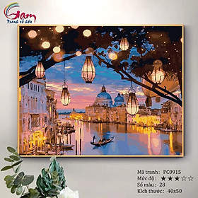 Mua Tranh tô màu theo số sơn dầu số hóa cảnh đêm Venice đèn lồng PC0915