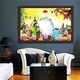 Bức tranh 3D dán tường CHIM CÔNG in giấy ảnh với 2 lựa chọn bề mặt cán lớp PVC gương hoặc màng pvc, MS: 20073280L12