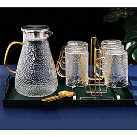 Mua Combo bình đựng nước uống thủy tinh chịu nhiệt cao cấp kèm khay và giá úp cốc