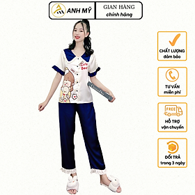 Đồ bộ mặc nhà pijama nữ A ANH MỸ lụa SATIN CỘC - DÀI STTN01