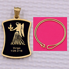 Mặt dây chuyền cung Xử Nữ - Virgo inox vàng kèm vòng cổ dây chuyền inox rắn vàng + móc inox vàng, Cung hoàng đạo