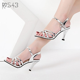 Giày sandal nữ cao gót 7 phân hàng hiệu rosata đẹp hai màu đen xám ro543