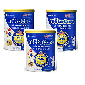 Combo 3 lon Sữa bột Nutricare MetaCare 2+ lon 850g - Đề kháng khoẻ, Tăng cân, Tăng cao