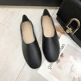 Giày Búp Bê Mũi Vuông Phối Lông Thời Trang Nữ