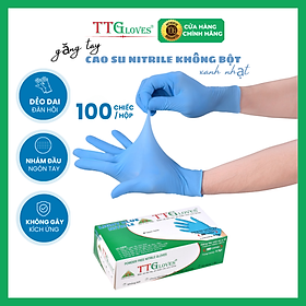 Găng Tay Y Tế, Găng Tay Cao Su Y Tế Không Bột Nitrile TTGLOVES cao cấp Màu Xanh 4.5g 100 Chiếc (Size S) 