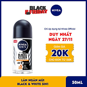 Lăn Ngăn Mùi NIVEA MEN Black & White Ngăn Vệt Ố Vàng Vượt Trội 5in1 (50ml) - 85392