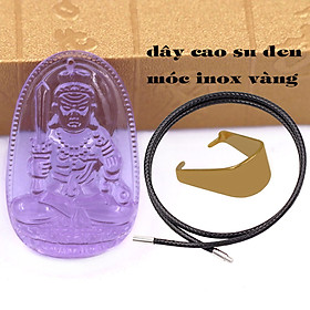 Mặt Phật Bất động minh vương pha lê tím 3.6 cm kèm móc và vòng cổ dây cao su đen, Mặt Phật bản mệnh