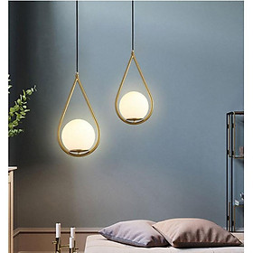 Combo đèn thả LAMES chao thủy tinh địa cầu, khung mạ vàng hình giọt nước - kèm bóng LED chuyên dụng