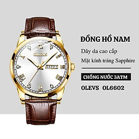 Đồng Hồ Nam OLEVS OL6602 Dây Da Siêu Nhẹ, Siêu Bền, Mặt Đồng Hồ Đính Kim Cương Nhân Tạo Làm Toát Lên Sự Đẳng Cấp , Sang Trọng , Mặt Kính Chống Trầy...