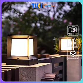 Mua Đèn trụ cổng năng lượng mặt trời vuông đơn giản TC03 kích thước 21-26cm tích hợp remote  3 màu ánh sáng