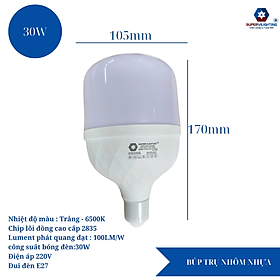 Bóng Đèn led siêu sáng nhôm nhựa 10W 20W 30W 40W 50W SuperVilighting tiết Kiệm Điện chính hãng