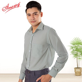 Áo sơ mi nam Amazing vạt bầu, dài tay, form xuông thoải mái, vải KT silk màu trơn, phong cách công sở, trung niên, size từ 50-100kg