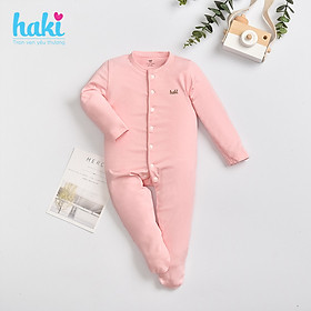 Bộ body sơ sinh liền tất, tay lật vải tre (Bamboo) cao cấp BB034, sleepsuit cho bé, set body dài tay cho bé sơ sinh chính hãng HAKI