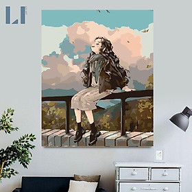 Mua Tranh sơn dầu số hoá có khung LIM Art- Tranh tô màu theo số cô bé tóc xù độc thân Aeppol Forest Girl