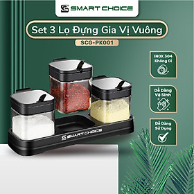 Mua Lọ Đựng Gia Vị Thủy Tinh SMARTCHOICE SCG-PK001 Có Thìa Kèm Khay Cao Cấp  Set 3 Hũ Đựng Gia Vị Dày Dặn Nắp Bật Inox 304 - Hàng Chính Hãng