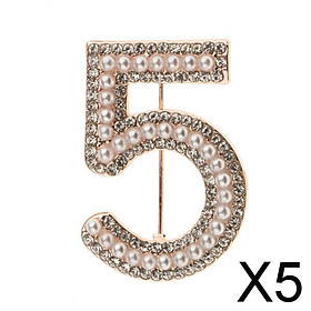 5xFashion Women Crystal Rhinestone Pearl Number 5 Brooch Pin Jewelry Gold