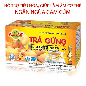 trà gừng hòa tan 200g (20 gói x 10g) thương hiệu Hùng Phát - Giúp làm ấm cơ thể, chống cảm cúm, Thích hợp cho người ăn khó tiêu, người bị lạnh, tốt cho tiêu hóa