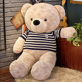 Gấu bông gấu Teddy mặc áo len kẻ sọc đen cao cấp 75cm màu Coffee