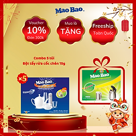 Combo 5 túi Chất Tẩy Rửa Cốc Chén Siêu Sáng Bóng Mao Bao 15g x1 gói