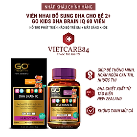 Viên nhai bổ sung DHA cho bé nhập khẩu chính hãng New Zealand GO KIDS DHA BRAIN IQ (  Hộp 60 viên) -DHA từ tảo biển hỗ trợ tăng cường sức khỏe não bộ; phát triển thị giác, đặc biệt với trẻ cận thị, loạn thị