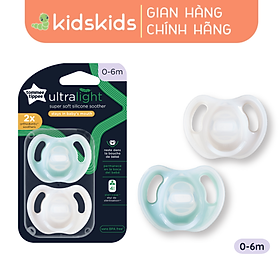 Ty ngậm silicon siêu nhẹ cho bé Tommee Tippee Ultra Light 0-6 tháng (vỉ đôi) - Xanh dương/Trắng