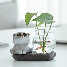 Mua Mô hình mèo đeo kính ngộ nghĩnh có chậu thủy tinh trồng cây  nuôi cá