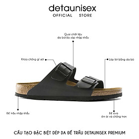 Dép nữ đế trấu da bò thật thiết kế 2 khóa cao cấp Detaunisex - DEBO21 - Màu Đen - 36