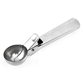 Ice Cream Scoop with Trigger Lever Stainless Steel Ice Cream Spade Comfort Grip for Hard Ice Cream Dough Fruits - Silver