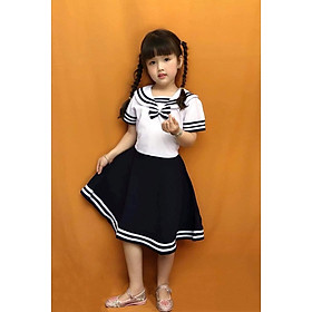Hình ảnh Áo đầm, Váy đầm học sinh nữ cổ sen tay phồng, đồng phục học sinh cấp 1, cấp 2, đồ đi học xinh cho bé gái