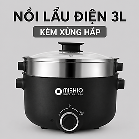 Nồi Lẩu Điện 4L Mishio MK328 có xửng hấp - Hàng chính hãng