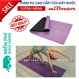 Thảm Tập Yoga Định Tuyến Da PU Cao Cấp Chính Hãng miDoctor + Túi Đựng Thảm Tập Yoga + Dây Buộc Thảm Yoga Định Tuyến