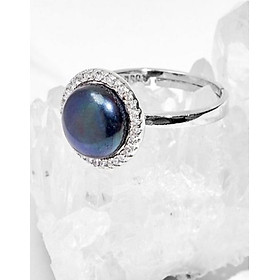 Nhẫn Bạc Italy Ngọc Trai Đen Halo 10Mm