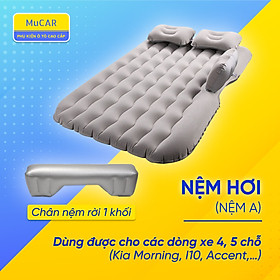 Đệm hơi ô tô BENZ cao su da lộn phủ nhung kèm bơm hơi điện, 2 gối đầu, bộ gối miếng vá và túi, nệm xe hơi loại dày có chân rời