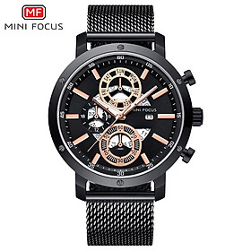 Đồng hồ đeo tay MINI FOCUS MF0190G nam dạ quang nhiều mặt số dây đeo bằng thép không gỉ chống nước-Màu đen