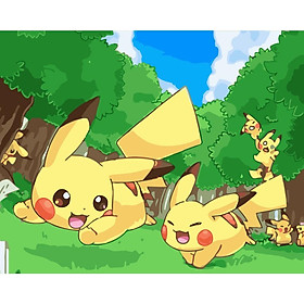 Mua Tranh tô màu theo số CÓ KHUNG 40x50cm hình PIKACHU tặng quà xinh xắn