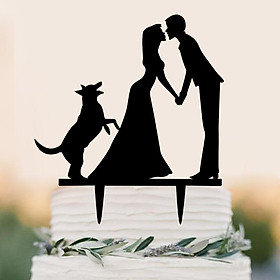 Acrylic Bride & Groom With Dog Silhouette Cake Topper Wedding Party Decora