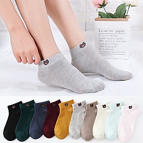 Túi 10 đôi tất gấu , hoa cúc nữ ,cổ ngắn nhiều màu dễ thương vải cotton đẹp và bền kèm túi dây rút xinh xắn cute cho phái nữ