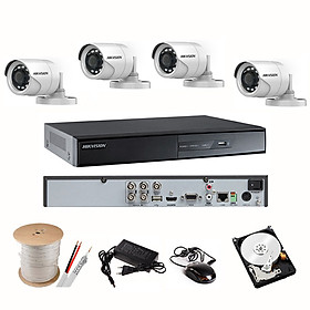Trọn Bộ Camera HIKVISION 2.0MP - Full HD 1080P - Đủ Bộ 4 mắt 2.0MP, Đầu ghi vỏ Kim loại, Hdd 500Gb & Phụ kiện lắp đặt - Hàng chính Hãng