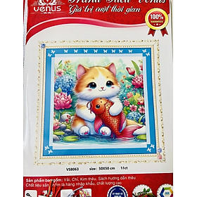 Mua Tranh thêu chữ thập Mèo ôm cá vs8063  kích thước 50 x 50 cm