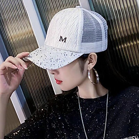 Nón lưỡi trai chữ M nhũ lấp lánh phối lưới cao cấp - mũ nữ che nắng thoáng khí mùa hè có thể điều chỉnh size - Smice House