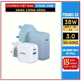 Mua Bộ sạc USB 38W USB-C + QC 3.0 CHOETECH PD5002-EU (HÀNG CHÍNH HÃNG)