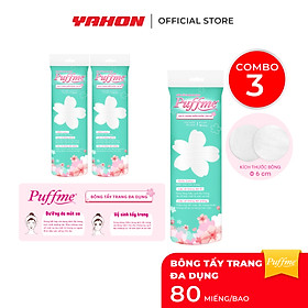 Combo Bao Bông Tẩy Trang Tròn PUFFME, 80 Miếng/Bao