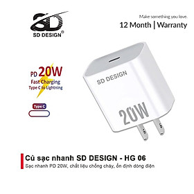 Củ Sạc Nhanh PD 20W SD DESIGN HG 06 sạc nhanh an toàn cho điện thoại Bảo Hành 1 đổi 1