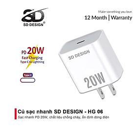 Mua Củ Sạc Nhanh PD 20W SD DESIGN HG 06 sạc nhanh an toàn cho điện thoại Bảo Hành 1 đổi 1