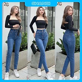 Quần Jean Nữ, Quần Jean Nữ Lưng Cao, Quần Jean Nữ Siêu Hack Dáng thương hiệu Chandi, Jean Nữ co dãn tôn dáng phụ nữ eo thon mẫu MS625