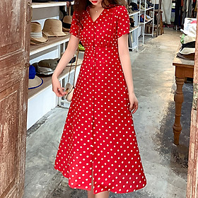Fun Women Lady Summer Short Sleeve Fashion Soft Slim Plus Size Long Dot Pattern Dress